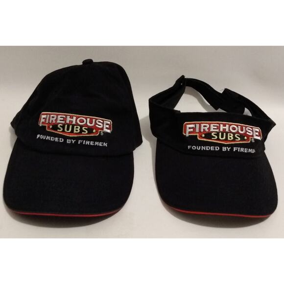 Firehouse Subs Uniform Hat Cap Lot Of 2 Strapback Work Sun Visor Black Fireman - Picture 1 of 16